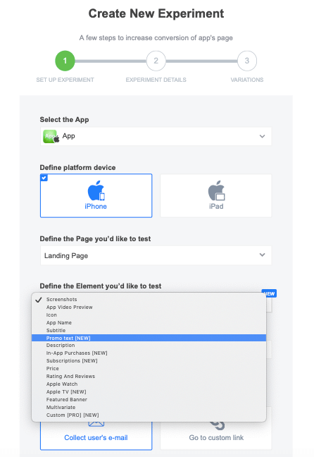 Launching A/B test with SplitMetrics