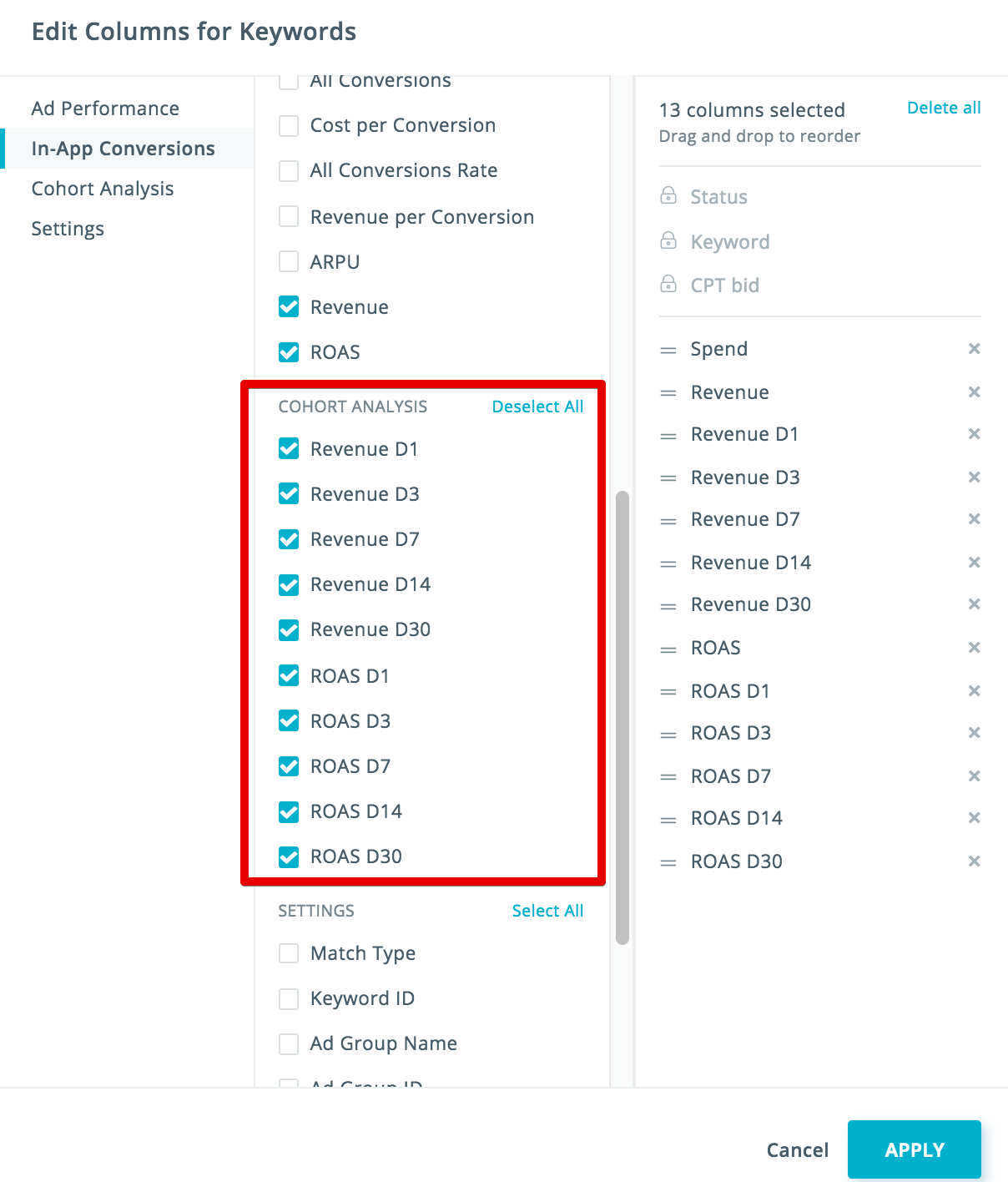 SearchAdsHQ cohorts analysis